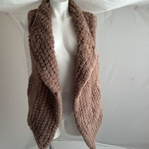 Metric Knits beige soft vegan fur open vest